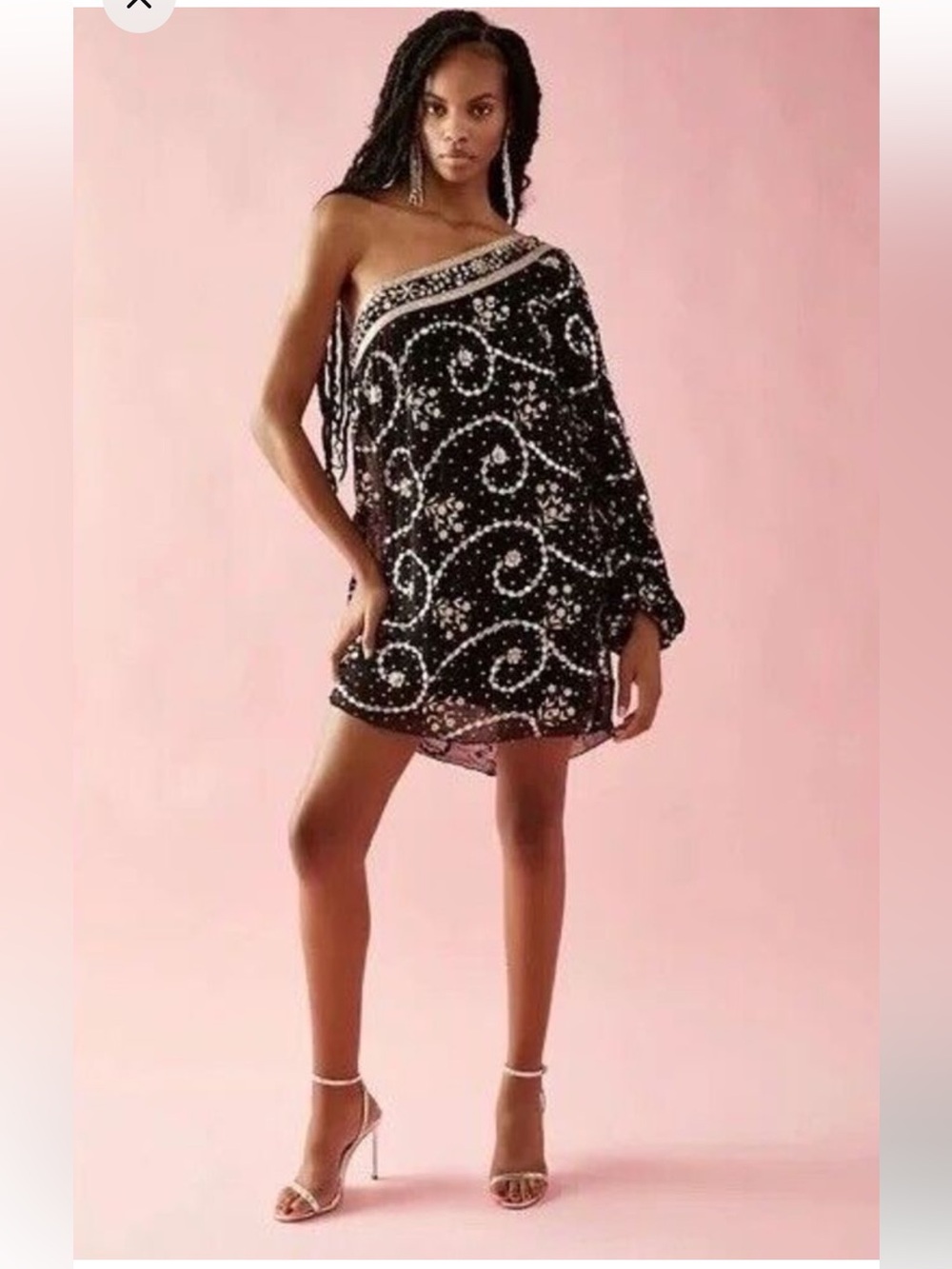 Free people One-Shoulder Black Sequin  Dress with Silver and gold Embellishment